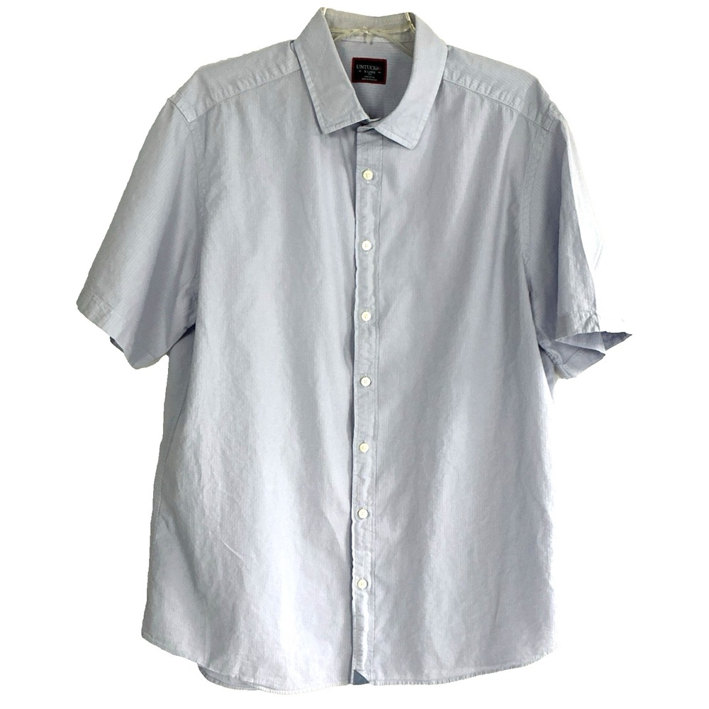 UNTUCKit Pavao Shirt Mens XL Tall Light Blue Seersucker Short Sleeve 40662